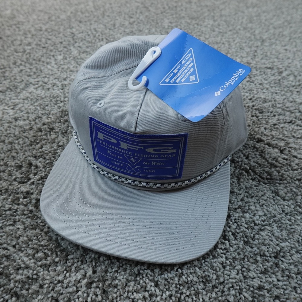 NEW Columbia PFG Hat Cap Mens One Size Gray Adjustable Snap Back Rope Fishing